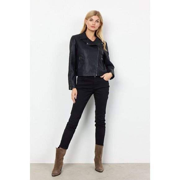 NWT Soya Concept Gunilla 7 Black Faux Leather Moto Biker Jacket - Picture 3 of 6
